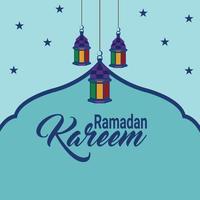 Ramadan kareem or eid mubarak flat background and lantern vector