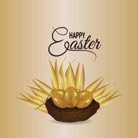 Happy easter illustration with realistic golden egg with nest vector