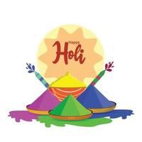 Happy holi flat design concept with colorful gulal and colorgun vector