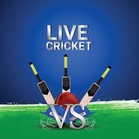 Live championship with cricket equipment and stadium vector