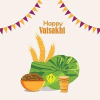 concepto de diseño plano de feliz vaisakhi con ilustración creativa y fondo vector