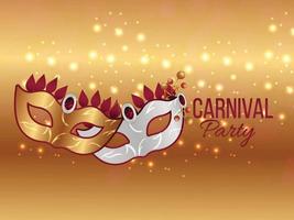 Banner de fiesta de carnaval con máscara dorada brillante. vector