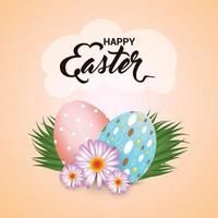 Creative colorful easter egg with green grass background vector