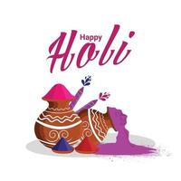 Holi indian hindu festival background with color mud pot vector