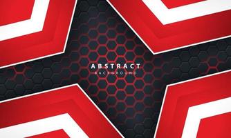 3D abstract red light hexagonal background with red and white frame shapes. vector