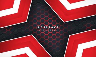 3D abstract red light hexagonal background with red and white frame shapes. vector