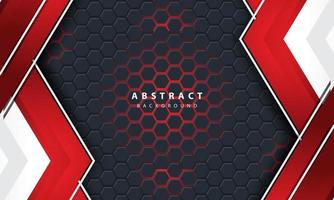 3D abstract red light hexagonal background with red and white frame shapes. vector