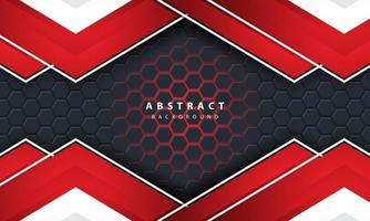3D abstract red light hexagonal background with red and white frame shapes. vector