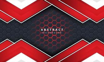 3D abstract red light hexagonal background with red and white frame shapes. vector