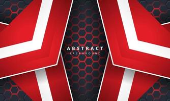 3D abstract red light hexagonal background with red and white frame shapes. vector
