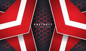 3D abstract red light hexagonal background with red and white frame shapes. vector