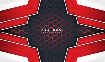 3D abstract red light hexagonal background with red and white frame shapes. vector