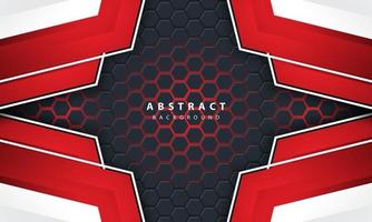 3D abstract red light hexagonal background with red and white frame shapes. vector