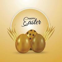 Easter day with golden eggs and background vector