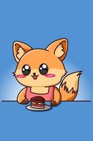 cute and happy fox with cake cartoon illustration vector