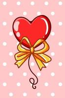 Heart balloon with gold ribbon cartoon illustration vector