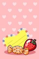Valentine's greeting card with strawberry and candy cartoon illustration
