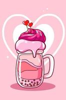 Valentine's Day ice cream soda with candy cartoon illustration vector