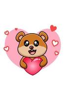 Happy and cute baby bear hugging a big heart cartoon illustration vector