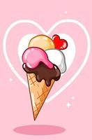 Valentine's Day ice cream with love cartoon illustration vector