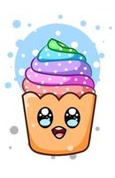 A cute and happy cupcake rainbow cartoon illustration vector