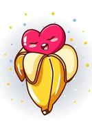 A sweet and happy banana love cartoon illustration vector