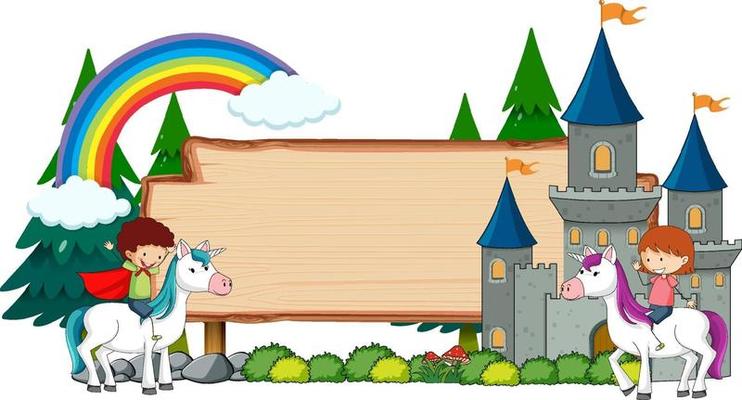 Empty banner with fairy tale cartoon character and elements isolated