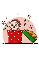 Cute cat wearing hat in the Christmas gift vector