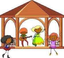 Many kids doing different activities in gazebo vector