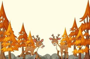 Deer cartoon character in autumn forest scene vector