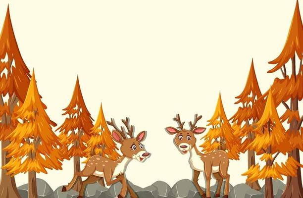 Deer cartoon character in autumn forest scene