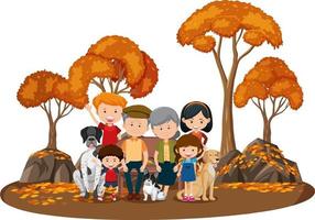 Happy family in the park with many autumn trees vector