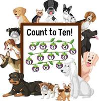 Count to Ten board with many different types of dogs vector