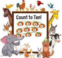 Count to ten board with wild animals vector