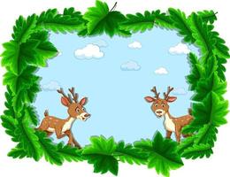 Empty banner with tropical leaves frame and deer cartoon character vector