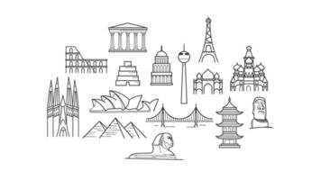 Famous world architecture sights isolated on white background vector