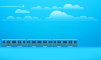 tren retro en camino. ilustración con nubes vector