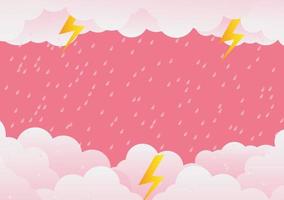 Rainy Day and lightning in clouds, vector illustration. on abstract background. Paper art vector illustration