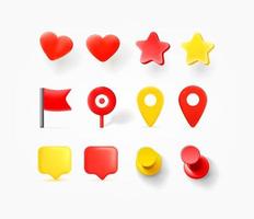 Navigation pins, hearts, speech bubbles isolated on white background vector