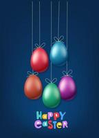 Happy Easter greeting card with color eggs and inscription vector