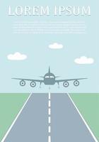 Landing plane over runway. Flat and color travel concept background. vector