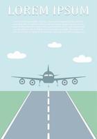 Landing plane over runway. Flat and color travel concept background. vector