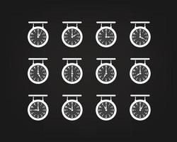 Retro style clock vector silhouettes with different arrows position