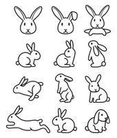 Set of rabbit bunny line icons. Vector illustrations.