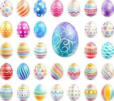 Easter eggs set color with different and patterns texture. Vector illustrations.