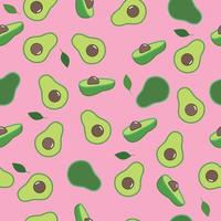 Seamless pattern with avocado on pink background. Vector illustration