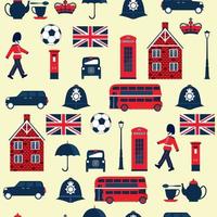 Seamless pattern with English symbols. Cottage, crown, telephone, bus. vector