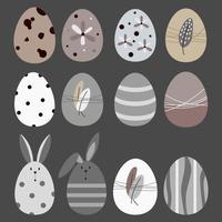 Set of 12 Scandinavian Easter Eggs in neutral colors for your decoration. Happy Easter set. Spring. Vector illustration.