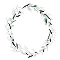Oval wreath of willow. Foliage border. Hand drawn spring wreath on white background. Floral frame. Vector Easter illustration in minimal style.