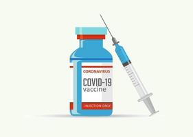 Covid-19 corona virus vaccination with vaccine bottle and syringe injection tool vector